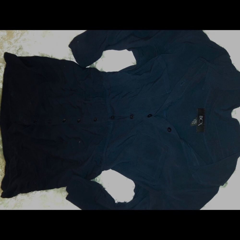 Navy Blue Collared Button Down Dress - Picture 3 of 4